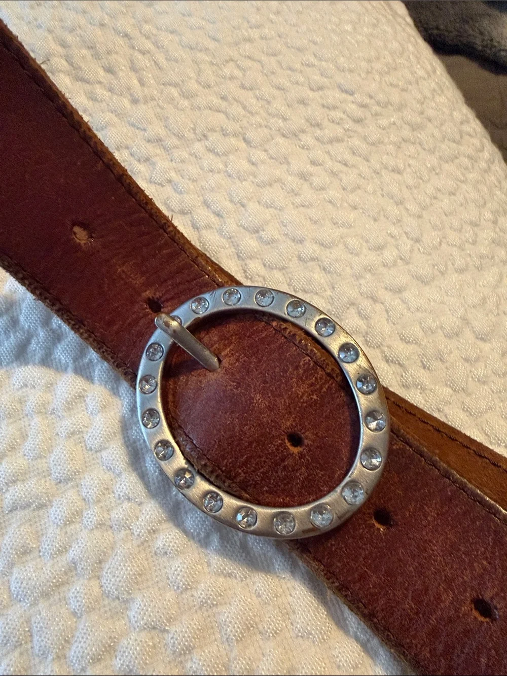 American Eagle Outfitters Brown Leather Belt with Studded Round Buckle